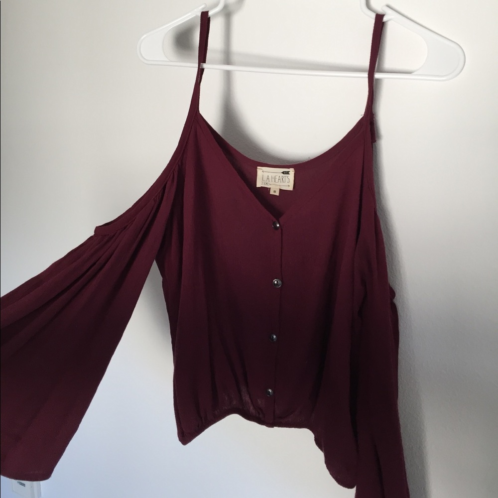 LA Hearts Maroon Shoulder Cutout Blouse